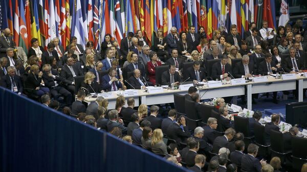 General view of delegates attending the Organization for Security and Cooperation in Europe (OSCE) Ministerial Council meeting at the Belgrade Arena (Kombank Arena) in Belgrade, Serbia December 3, 2015. - Sputnik Mundo