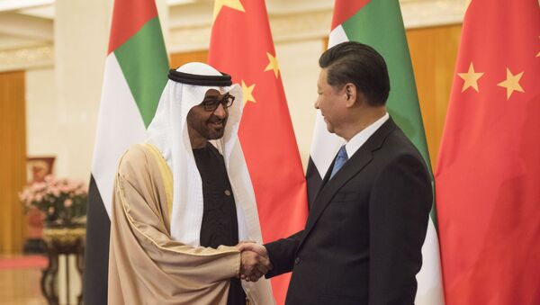 El Príncipe heredero de Abu Dabi, Mohamed bin Zayed Al Nahyan, y el presidente de China, Xi Jinping - Sputnik Mundo