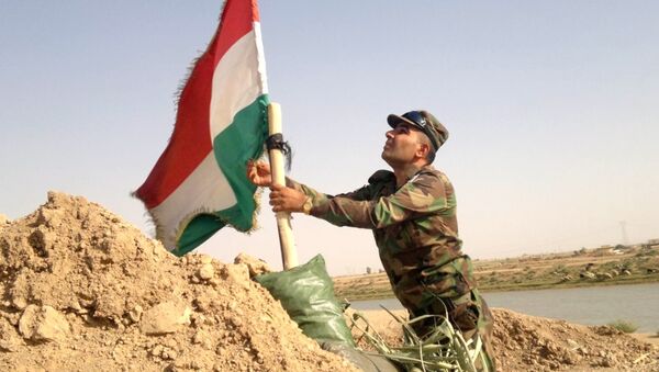 Bandera de los kurdos Peshmerga en Irak - Sputnik Mundo