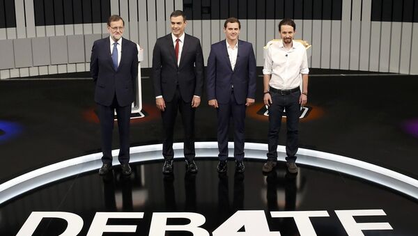 Los candidatos del Partido Popular, Mariano Rajoy; del PSOE, Pedro Sánchez; de Ciudadanos, Albert Rivera y de Podemos, Pablo Iglesias - Sputnik Mundo