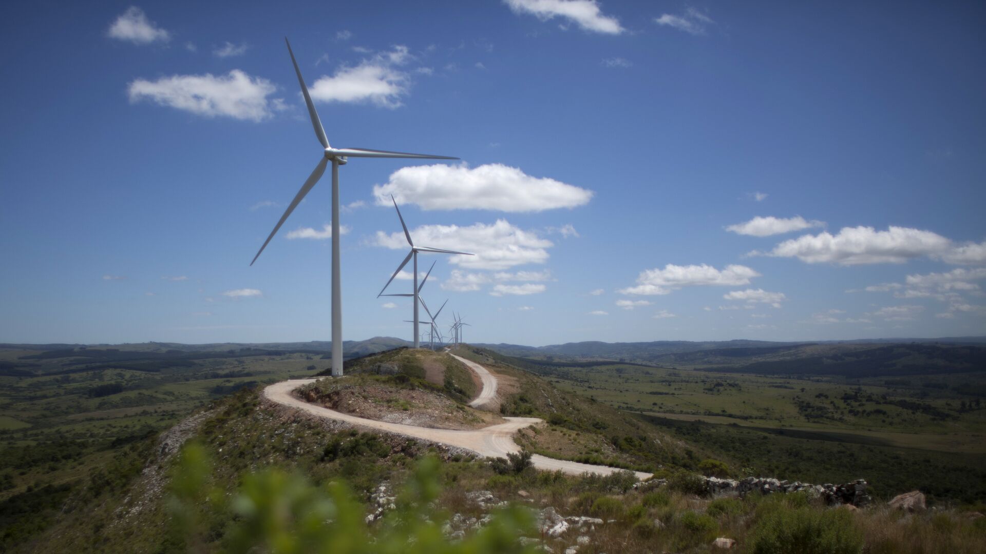 Wind turbines are seen at the Sierra de los Caracoles wind farm, in the department of Maldonado, east of Montevideo, on December 18, 2014.  - Sputnik Mundo, 1920, 17.08.2021