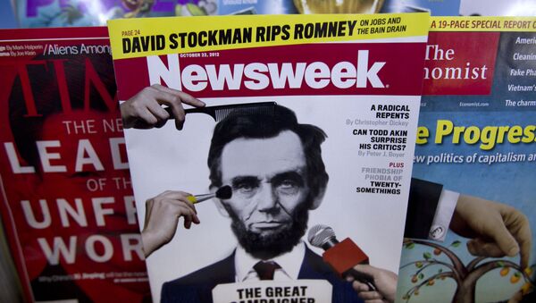 A copy of Newsweek is seen at Joe's Smoke, Thursday, Oct. 18, 2012, in Portland, Maine. Newsweek announced Thursday, Oct. 18, 2012 that it will end its print publication after 80 years and shift to an all-digital format in early 2013. Its last U.S. print edition will be its Dec. 31 issue. The paper version of Newsweek is the latest casualty of a changing world where readers get more of their information from websites, tablets and smartphones. - Sputnik Mundo