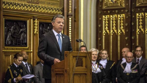 Juan Manuel Santos, el presidente de Colombia, da su discurso ante el Parlamento Británico - Sputnik Mundo