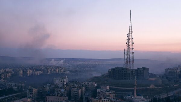 Smoke rises as seen from a government controlled area of Aleppo - Sputnik Mundo