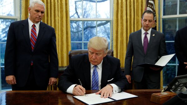 Donald Trump, presidente de EEUU, firma una orden - Sputnik Mundo