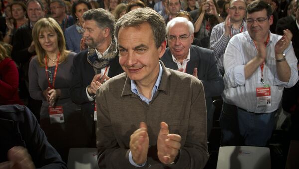 Spain's former Prime Minister Jose Luis Rodriguez Zapatero looks on during the national congress in Seville, on Saturday, Feb. 4, 2012 - Sputnik Mundo
