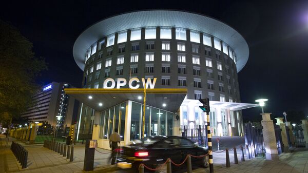 A car arrives at the headquarters of the Organization for the Prohibition of Chemical Weapons, OPCW, in The Hague, Netherlands. - Sputnik Mundo