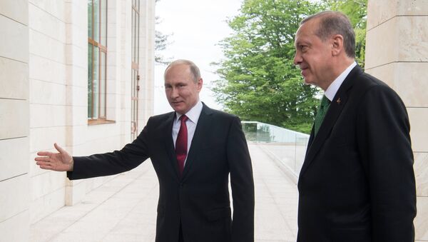 El encuentro de Vladímir Putin, presidente de Rusia, y Recep Tayyip Erdogan, presidente de Turquía - Sputnik Mundo