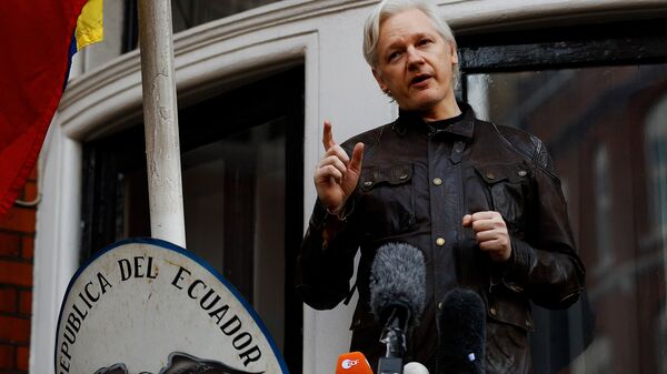 WikiLeaks founder Julian Assange is seen on the balcony of the Ecuadorian Embassy in London, Britain, May 19, 2017 - Sputnik Mundo
