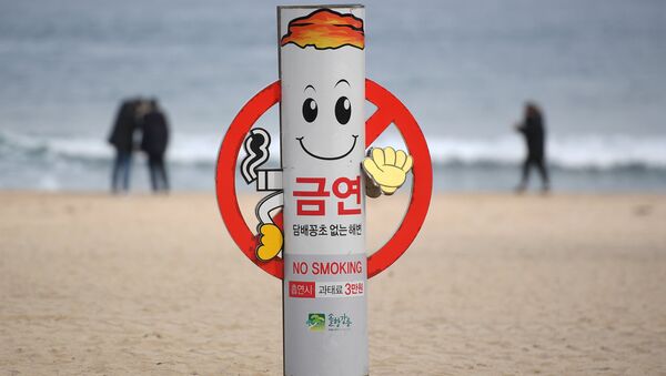 Una señal No Fumar en una de las playas de Corea del Sur - Sputnik Mundo