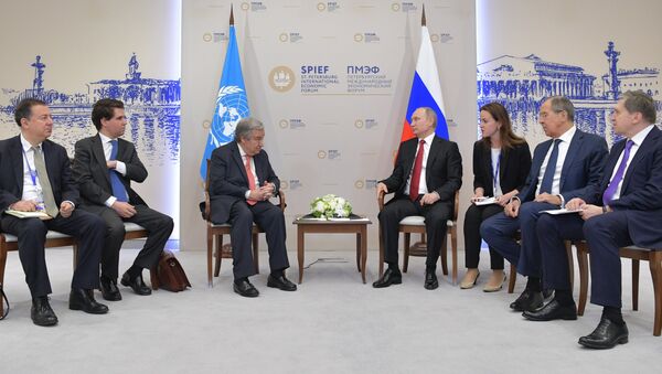 El presidente ruso, Vladímir Putin, y el secretario general de la ONU, Antonio Guterres - Sputnik Mundo