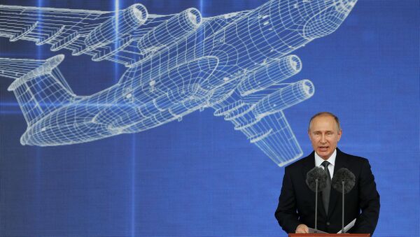 Vladímir Putin, presidente de Rusia durante su discurso en la ceremonia de apertura del MAKS 2017 - Sputnik Mundo