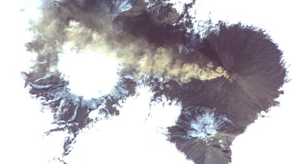 La imagen tomada desde el espacio del volcán Shiveluch - Sputnik Mundo