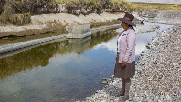 Marleny Surco mirando a su fuente de agua contaminada. Habitante de la comunidad de Espinar - Sputnik Mundo