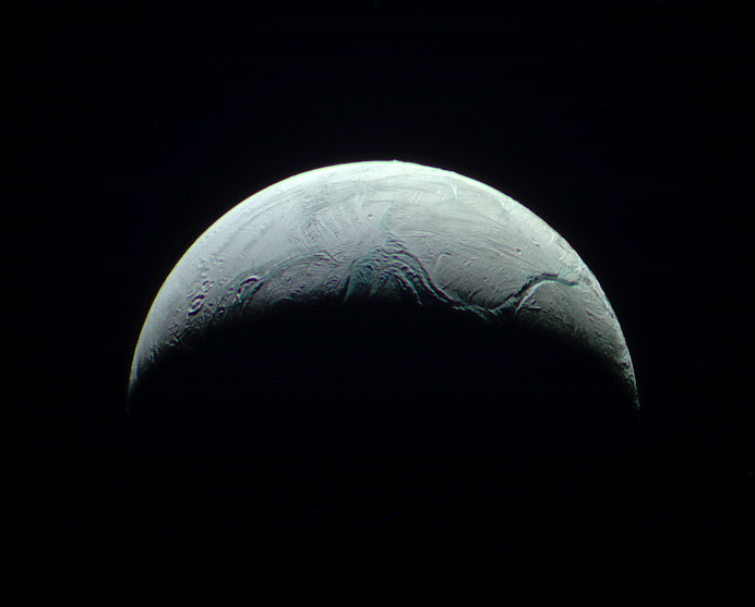 La siguiente animación es la unión de las imágenes tomadas por Cassini en el transcurso de 15 minutos al pasar por delante de Encélado por última vez. - Sputnik Mundo, 1920, 05.01.2022