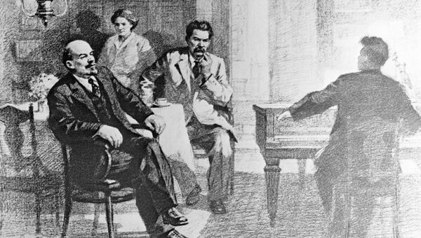 Reproducción del dibujo V. I. Lenin y A. M. Gorky escuchando música en la residencia de Y. P. Peshkova, de Pyotr Vasilyev. - Sputnik Mundo