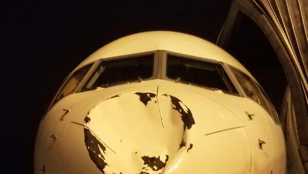 El avión del equipo de la NBA Oklahoma City Thunder después del impacto - Sputnik Mundo