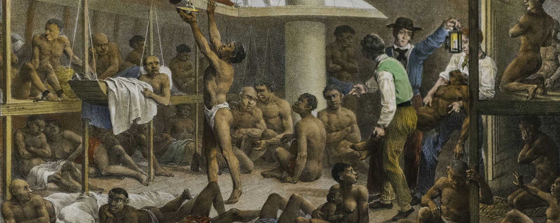 Navío negrero, cuadro del pintor alemán Johann Moritz Rugendas de 1830 que retrata las condiciones con las que se llevaba a los esclavos de África a las colonias de América - Sputnik Mundo, 1920, 05.05.2021