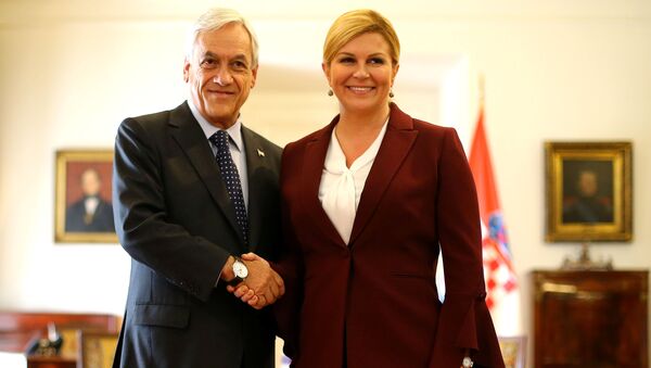 El presidente de Chile, Sebastián Piñera, junto a la presidenta de Croacia, Kolinda Grabar-Kitarović - Sputnik Mundo