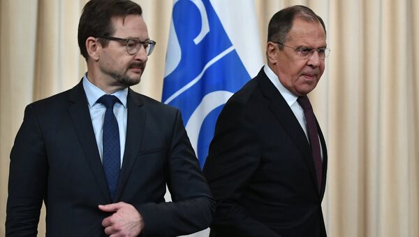 El secretario general de la OSCE, Thomas Greminger, y el ministro de Asuntos Exteriores de Rusia, Serguéi Lavrov (archivo) - Sputnik Mundo
