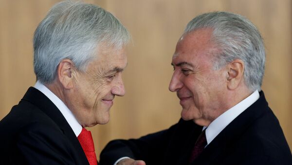 El presidente chileno, Sebastián Piñera, junto al presidente de Brasil, Michel Temer - Sputnik Mundo