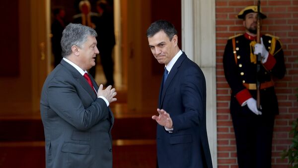 Reunión entre presidente de Ucrania, Petró Poroshenko, y el nuevo presidente del Gobierno español, Pedro Sánchez - Sputnik Mundo