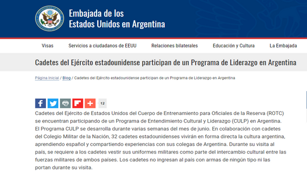 Captura de la nota de prensa de la Embajada de EEUU en Argentina Captura de la nota de prensa de la Embajada de EEUU en Argentina - Sputnik Mundo