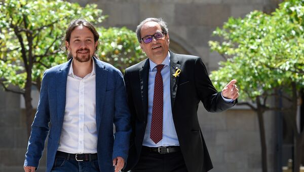 El líder del partido español Podemos, Pablo Iglesias, y el presidente de la Generalitat de Cataluña Quim Torra - Sputnik Mundo