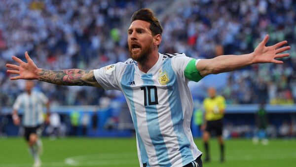 Lionel Messi celebra su primer gol en el Mundial de Rusia - Sputnik Mundo