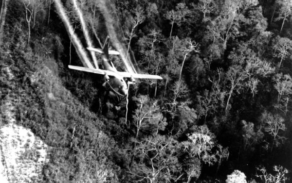 Un avión militar estadounidense arroja el defoliante Agente Naranja, durante la Guerra de Vietnam - Sputnik Mundo