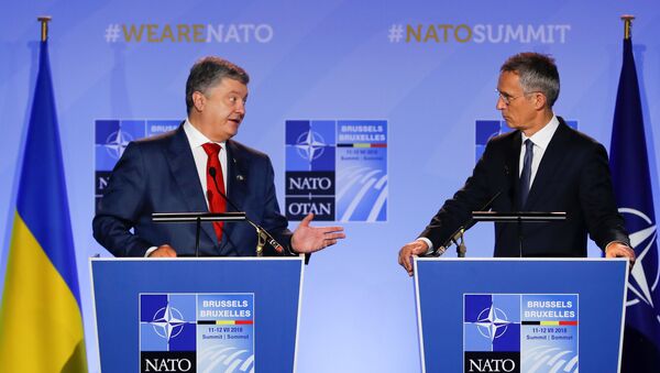 Presidente de Ucrania, Petró Poroshenko, secretario general de la OTAN, Jens Stoltenberg - Sputnik Mundo