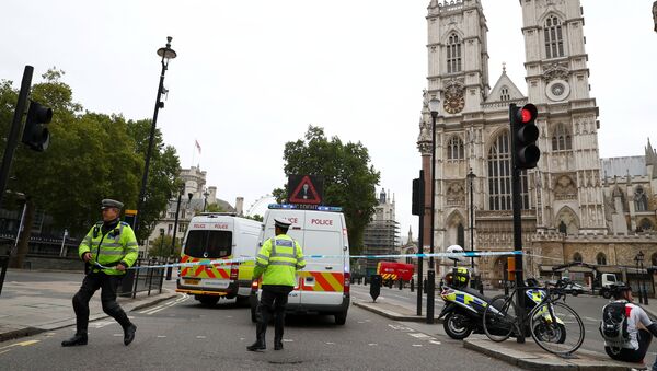 Los agentes de policía frente al Parlamento en Westminster, Londres. - Sputnik Mundo