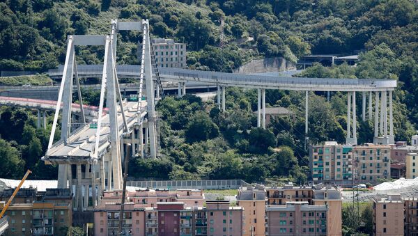 El puente colapsado Morandi, en Génova, Italia - Sputnik Mundo