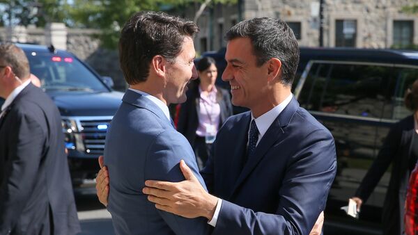 El primer ministro de Canadá, Justin Trudeau, y el presidente del Gobierno español, Pedro Sánchez - Sputnik Mundo