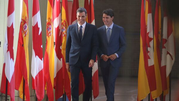 El presidente del Gobierno español, Pedro Sánchez, y el primer ministro de Canadá, Justin Trudeau - Sputnik Mundo