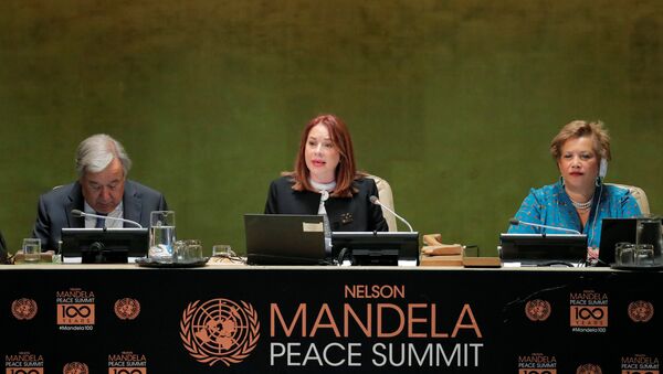 María Fernanda Espinosa, presidenta de la Asamblea General de la ONU, en la apertura de una reunión por el centenario de nacimiento de Nelson Mandela - Sputnik Mundo