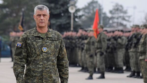 Hashim Thaci, el presidente kosovar, en una ceremonia de las Fuerzas de Seguridad de Kosovo - Sputnik Mundo