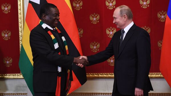 Presidente de Zimbabue, Emmerson Mnangagwa, y su homólogo ruso, Vladímir Putin - Sputnik Mundo