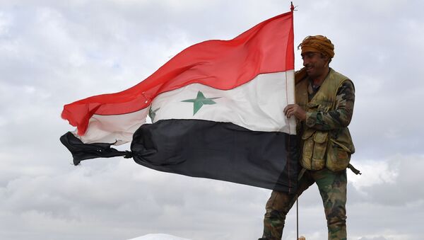 Un soldado sirio izó la bandera nacional (archivo) - Sputnik Mundo