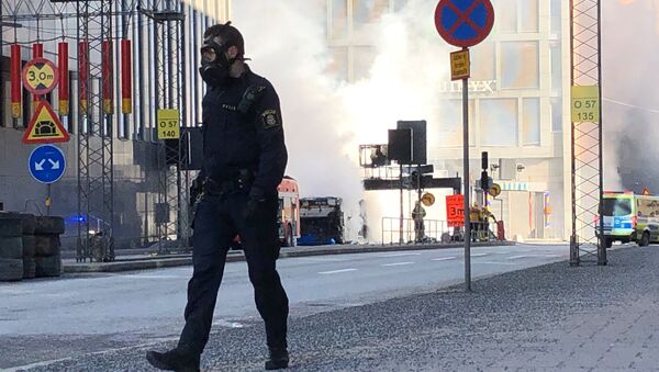 Lugar de la explosión de un autobús en Estocolmo, Suecia - Sputnik Mundo