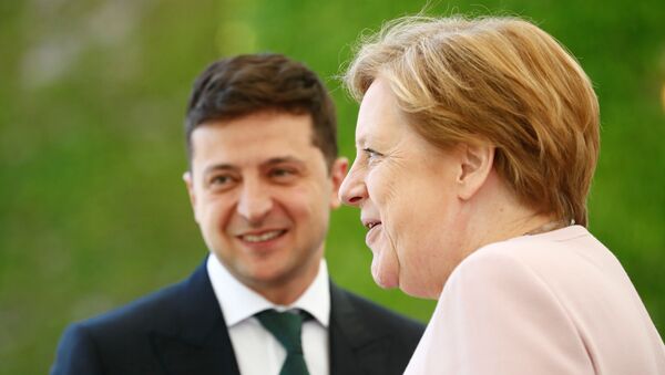 Angela Merkel, canciller de Alemania, y Volodímir Zelenski, presidente de Ucrania, durante su encuentro el 18 de junio de 2019 - Sputnik Mundo