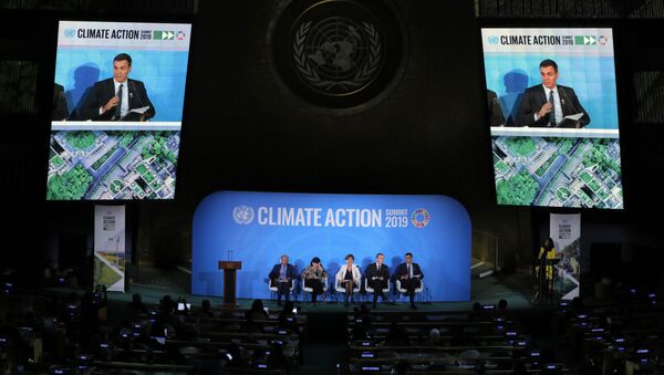 El presidente del Gobierno español en funciones, Pedro Sánchez, da un discurso durante la primera jornada de la Cumbre sobre Acción Climática en Nueva York - Sputnik Mundo