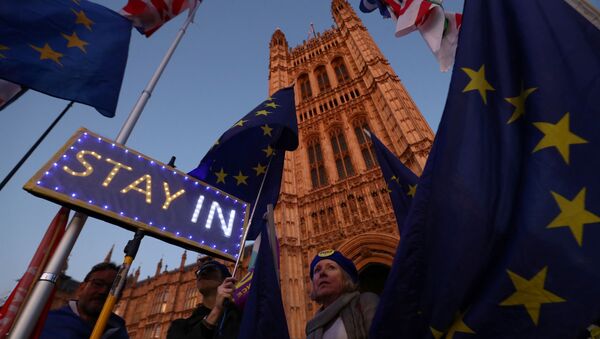 Protestas contra el Brexit cerca del Parlamento británico en el Reino Unido - Sputnik Mundo