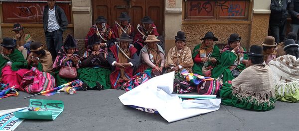 Movimientos sociales en la sede de Gobierno en La Paz para defender la victoria de Evo Morales Movimientos sociales en la sede de Gobierno en La Paz para defender la victoria de Evo Morales - Sputnik Mundo