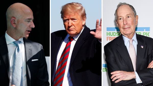 Jeff Bezos, Donald Trump y Mike Bloomberg - Sputnik Mundo