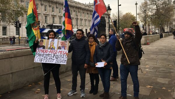 Protesta en Londres contra la presidenta de facto de Bolivia, Jeanine Áñez - Sputnik Mundo