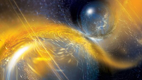Colisión de dos estrellas de neutrones (ilustración artística) - Sputnik Mundo