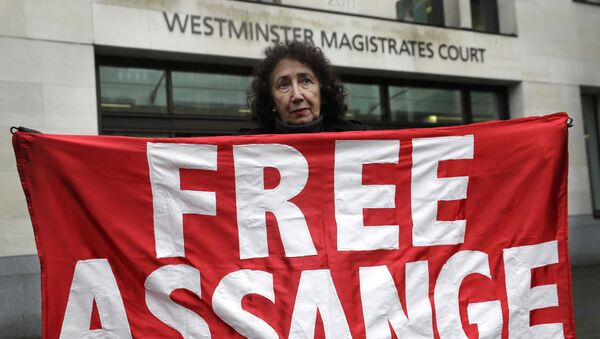 Una protesta contra la extradición de Julian Assange - Sputnik Mundo