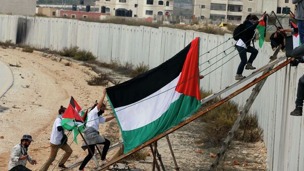 Activistas palestinos cruzan el muro que Israel levantó en Cisjordania - Sputnik Mundo